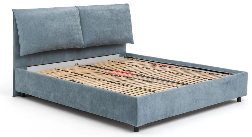 Niebieskie tapicerowane łóżko dwuosobowe ze schowkiem z materacem i stelażem 160x200 cm Myra Pillow – Bonami Selection