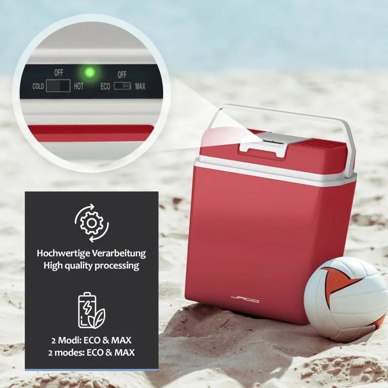 Chłodziarka elektryczna Jago 2 w 1, 20 l, czerwona