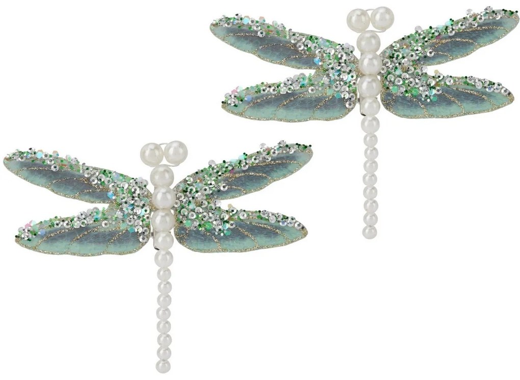 Zestaw ozdób świątecznych Ważka, zielony, 13x9x1,5 cm, z klipsem, zestaw 2 szt.