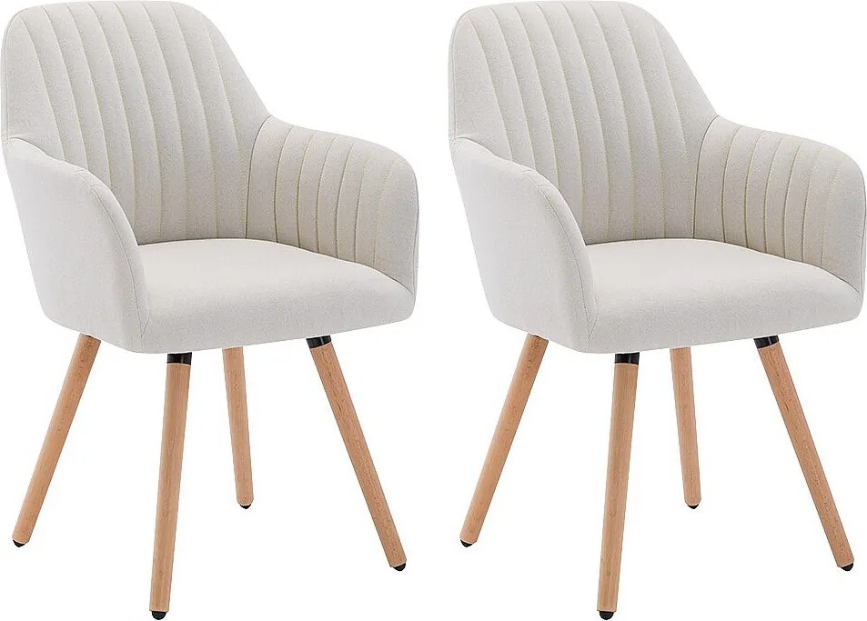 Zestaw 2 krzeseł z podłokietnikami – tkanina i metal imitacja drewna – kolor kremowy - ELEANA