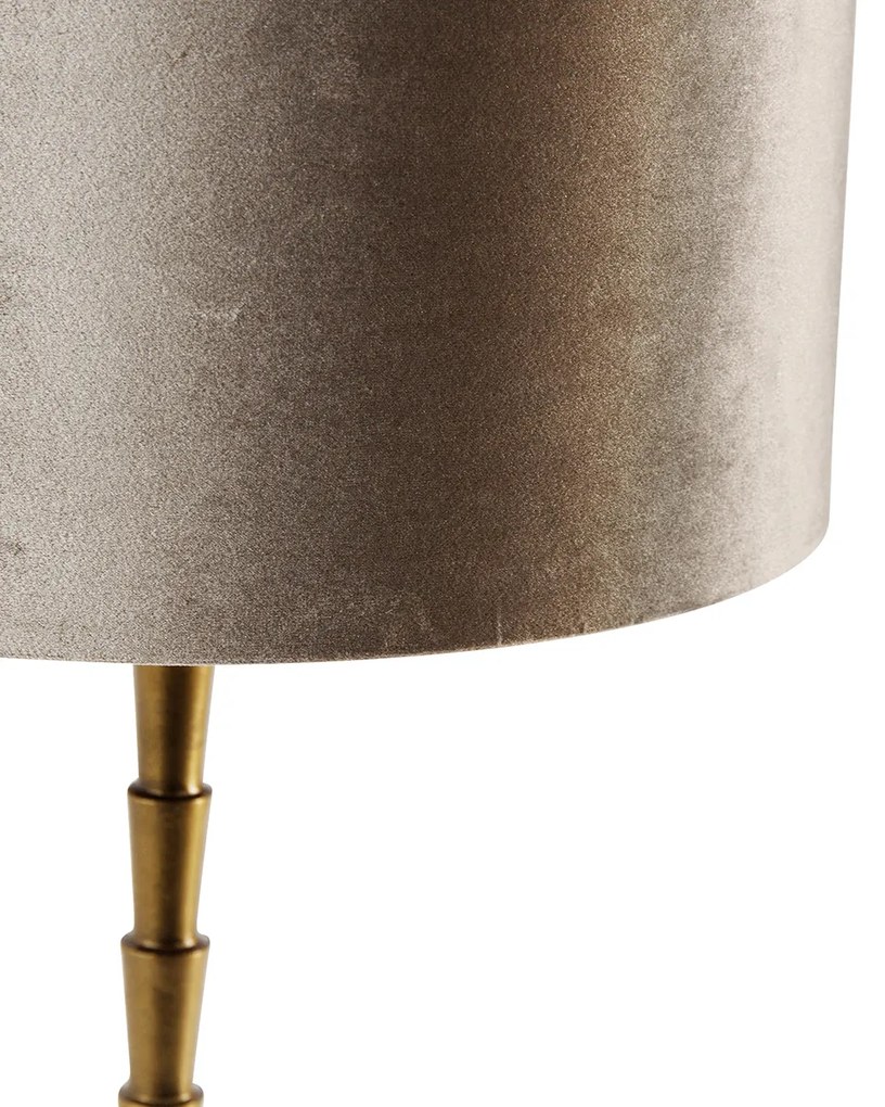 Lampa stołowa brązowa z aksamitnym abażurem taupe 35 cm - Pisos ArtDeco Oswietlenie wewnetrzne