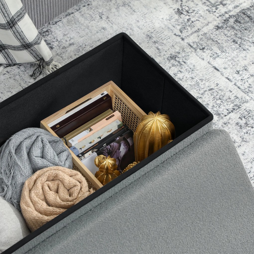 HOMCOM Puf do przechowywania, tapicerowana ławka z pojemnikiem i pokrywą do salonu, sypialni, korytarza, Ciemnoszary