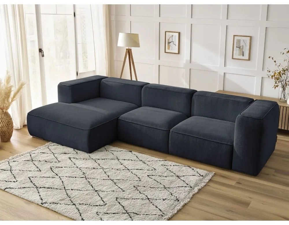 Ciemnoniebieski narożnik z materiału bouclé (lewostronny) Zephyr – Bobochic Paris