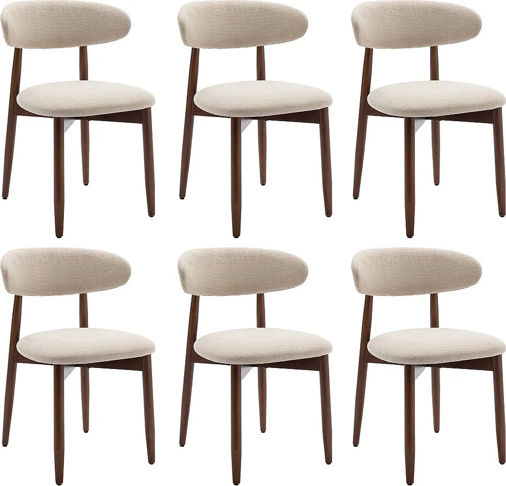 Zestaw 6 krzeseł do jadalni beżowych SMARTUE – Nogi z litego drewna, zakrzywione oparcie, siedzisko z tkaniny