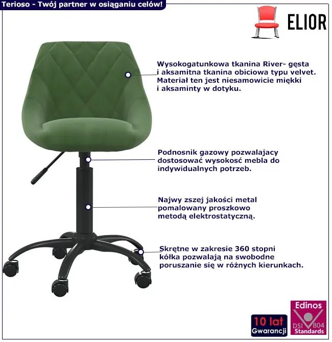 Ciemnozielony welurowy fotel obrotowy T9-H23