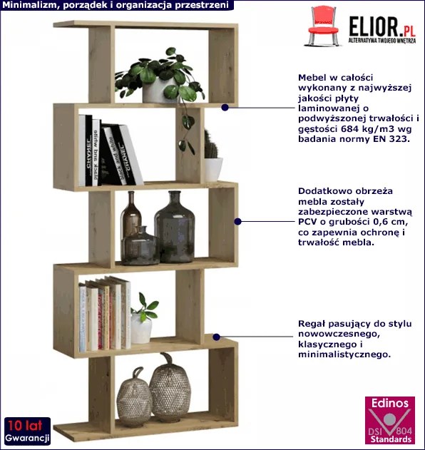 Regał stojący na książki dąb artisan - Karli 4X