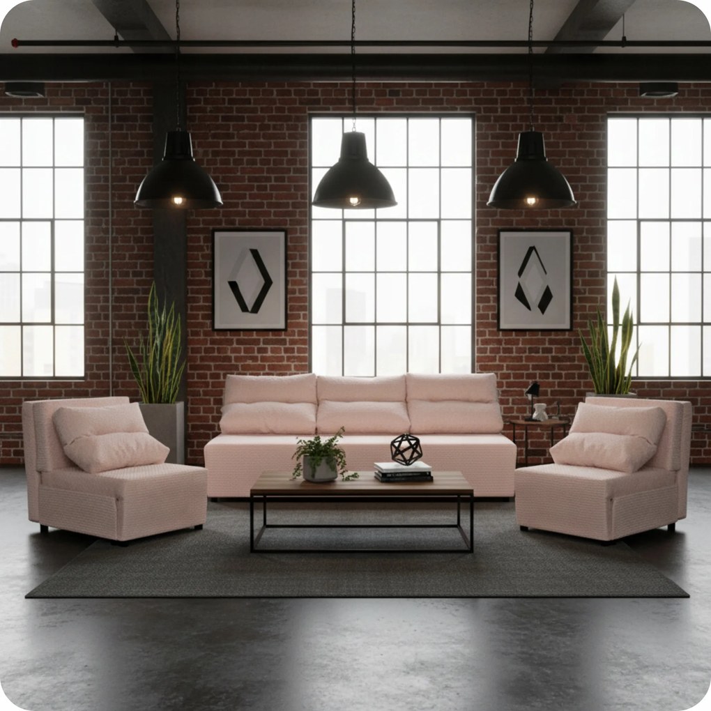 Zestaw KIMO funkcja spania sofa fotele Family Meble j. róż Twisster sztruks