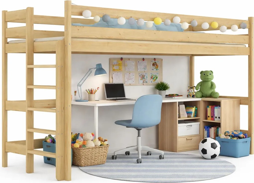 Drewniane lakierowane łóżko dziecięce z antresolą - 5 rozmiarów B7-P01