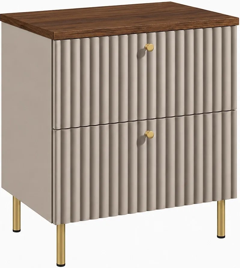 Szafka łazienkowa stojąca z blatem 60, kaszmir + blat dąb orzech, uchwyty w trzech kolorach, nogi złote, 60 x 44,4 x 73,6 cm