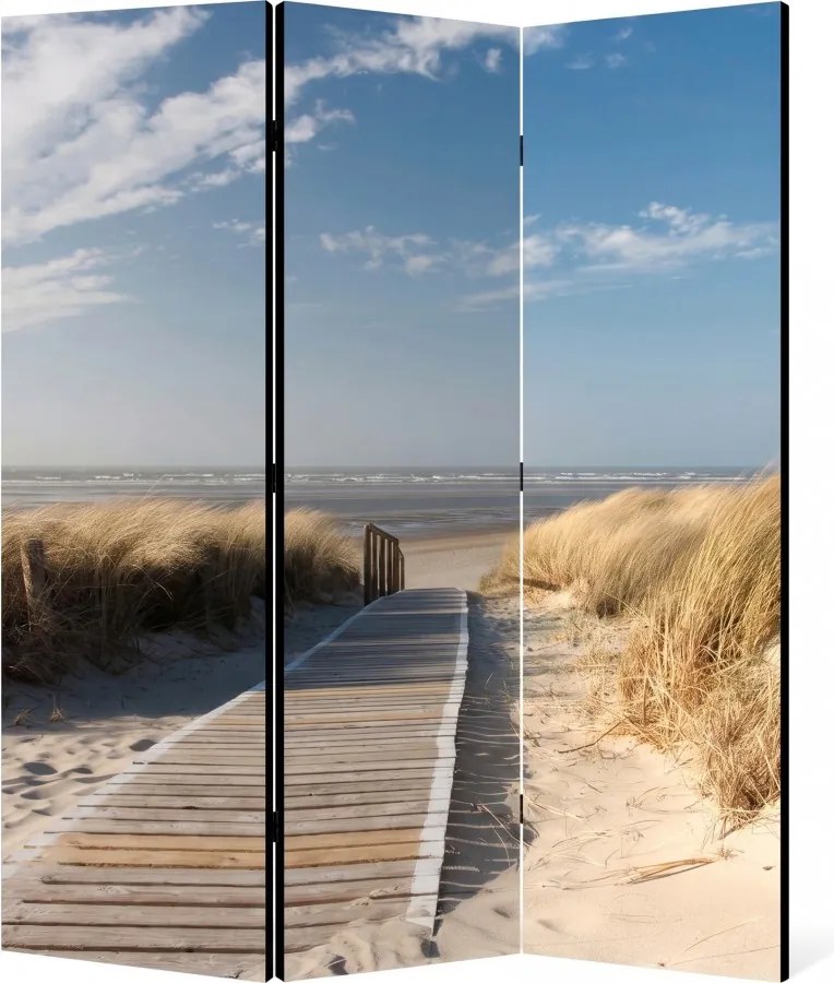 Parawan pokojowy 3-częściowy 135x172 Dwustronny dekoracyjny coastal naturalny Niebieski Droga Na Plażę