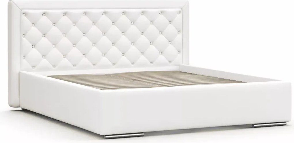 Łóżko ze stelażem Usilia 160x200 - dwuosobowe łoże tapicerowane w stylu chesterfield z pikowanym zagłówkiem w tkaninie do wyboru