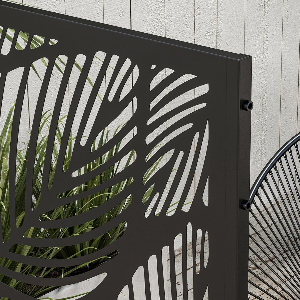 Outsunny Parawan Ogrodowy Metalowy z Motywem Floralnym, 122 x 45 x 198 cm, Czarny | Aosom PL