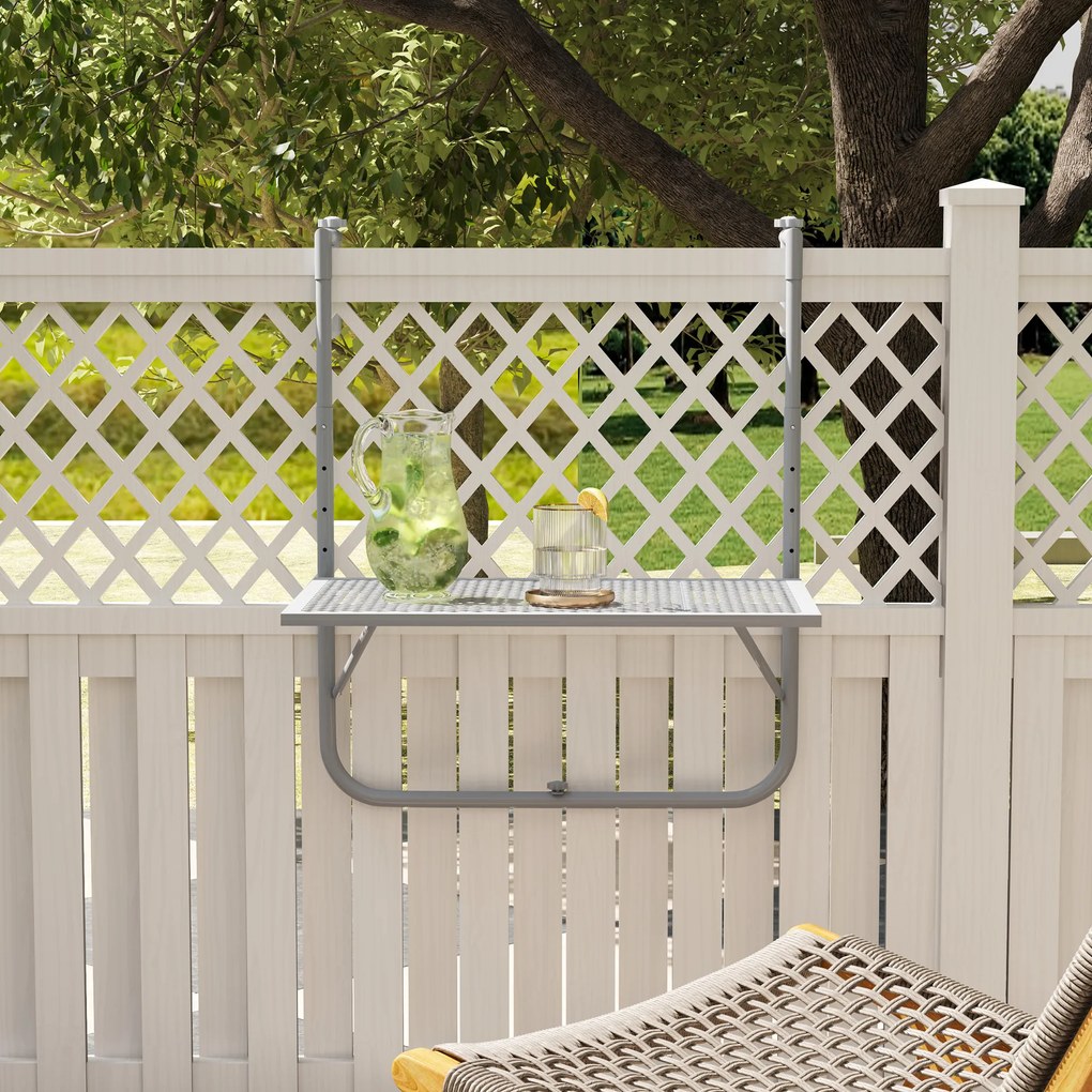 Outsunny Składany stół balkonowy, 4-stopniowo regulowany, metalowy, odporny na warunki atmosferyczne, stół balkonowy 60x40 cm szary | Aosom PL