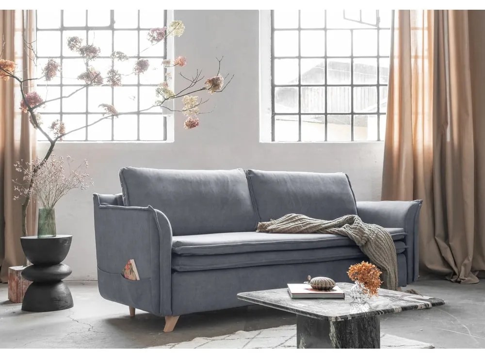 Szara aksamitna rozkładana sofa 225 cm Charming Charlie – Miuform