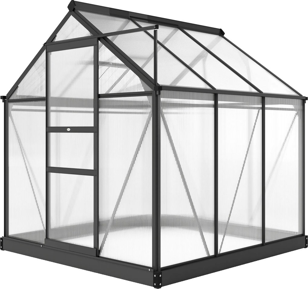 Outsunny Szklarnia Aluminium 3,65m² 190x192x201cm z Fundamentem, Otwieranym Dachem, Drzwiami Przesuwnymi, Panele 4 mm, UV-Ochrona | Aosom PL