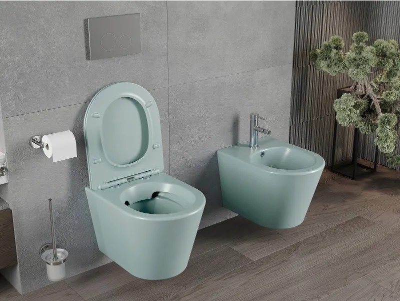 Mexen Rico miska wc Rimless z deską wolnoopadającą slim, duroplast, zielona jasna mat - 30724048