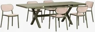 Zestaw Stołu Prostokątnego 180-240x90 Cm Rozkładanego Z Aluminium Karena Oraz 6 Sztaplowanych Krzeseł Ogrodowych - Sklum