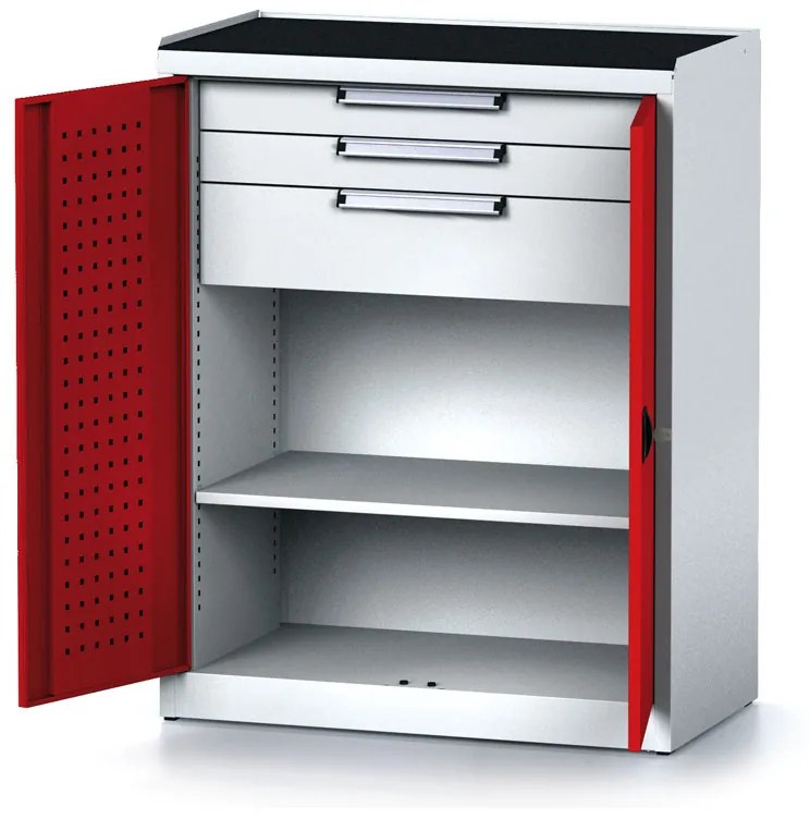 Szafa warsztatowa MECHANIC, 1170 x 920 x 500 mm, 2 półki, 2 szuflady, czerwone drzwi