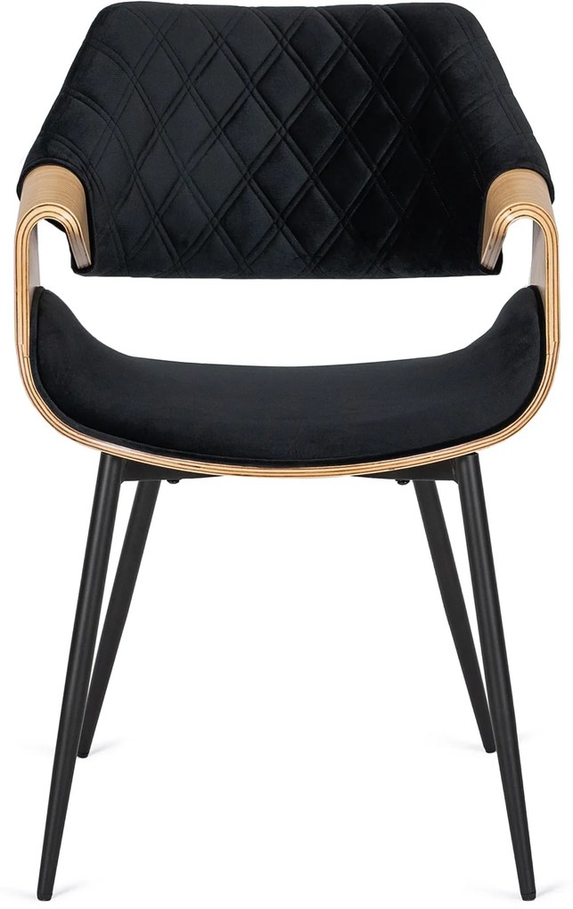 Zestaw Stół Okrągły LINO 100 cm Dąb Złoty/Czarny i 4 Krzesła Tapicerowane z Drewna Giętego DAKOTA Czarne/Dąb Złoty Welurowe Loft