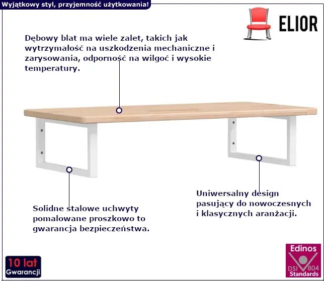 Naturalne drewno półka 100x50 białe uchwyty - Bafo