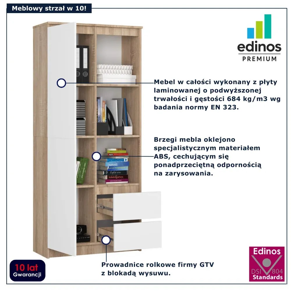 Regał skandynawski na książki sonoma dąb + biały F3-K79