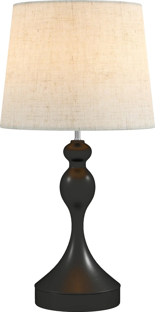 HOMCOM Lampa stołowa LED z 3 temperaturami barwowymi, lampka nocna z portami ładowania USB A+C, lniany abażur, czarna