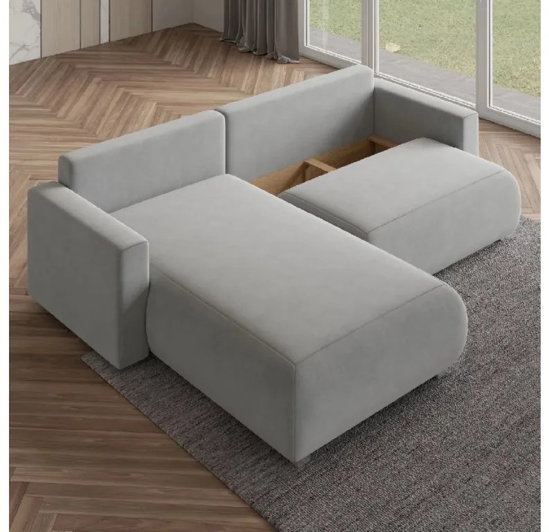 Musztardowa rozkładana narożna sofa MONORA, dwustronna