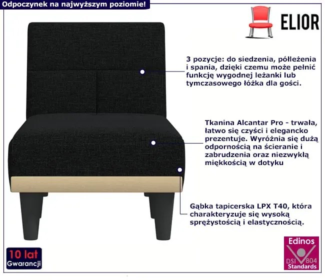 Czarny rozkładany fotel typu szezlong E8-F54