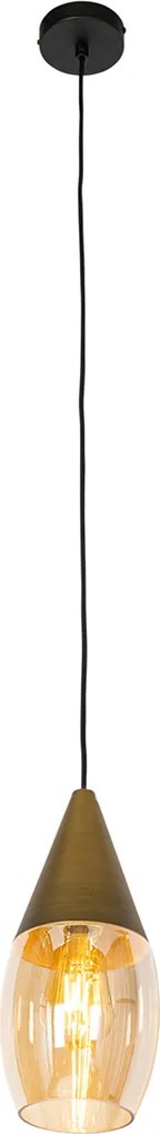 Nowoczesna lampa wisząca złota z bursztynowym szkłem - Drop