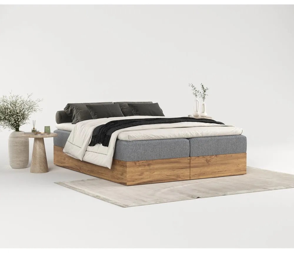 Szaro-naturalne łóżko boxspring ze schowkiem 140x200 cm Faro – Maison de Rêve