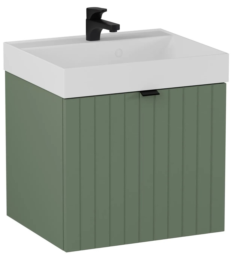 Szafka łazienkowa wisząca zielona lamelowe fronty 50 x 42 cm z umywalką z otworem CUSCO