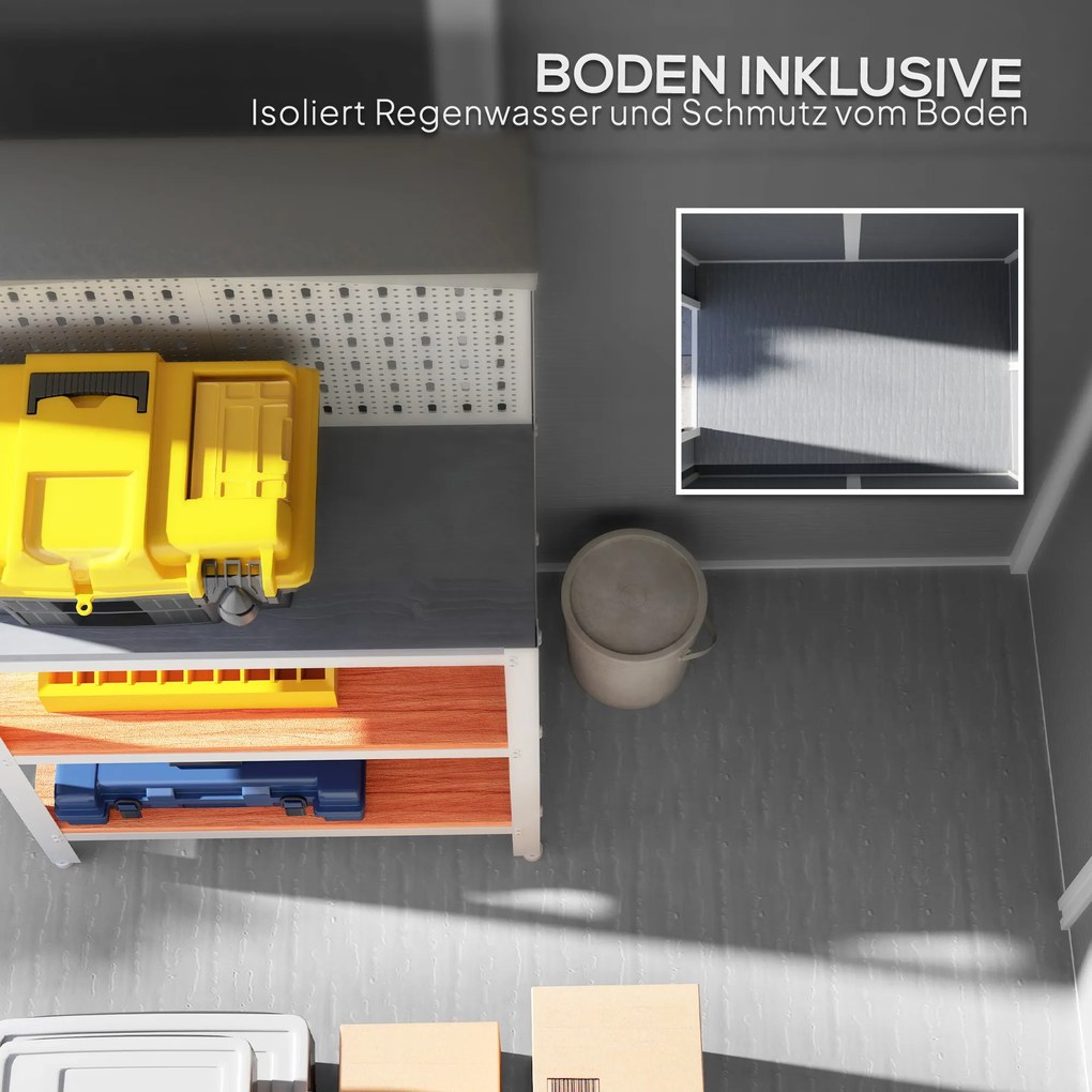 Outsunny Schowek Ogrodowy, Plastikowy Domek Ogrodowy z Podłogą i Oknem, Zamknięte Drzwi, na Ogród, 131S x 186G x 198W cm, Szary