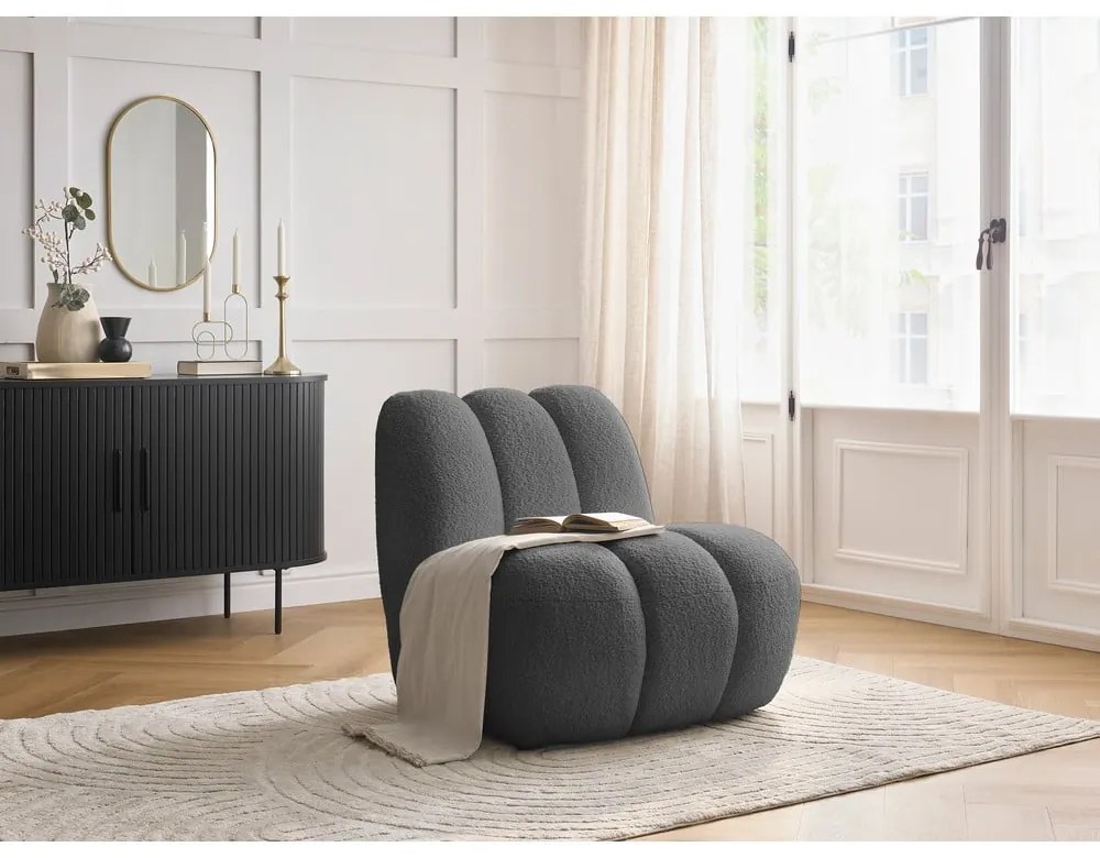Ciemnoszary fotel z materiału bouclé Janissaire – Bobochic Paris