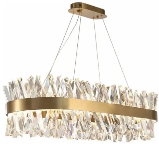 Cesar Long 80cm LED - żyrandol kryształowy podłuzny nad stół, mosiądz szczotkowany, regulowana barwa światła