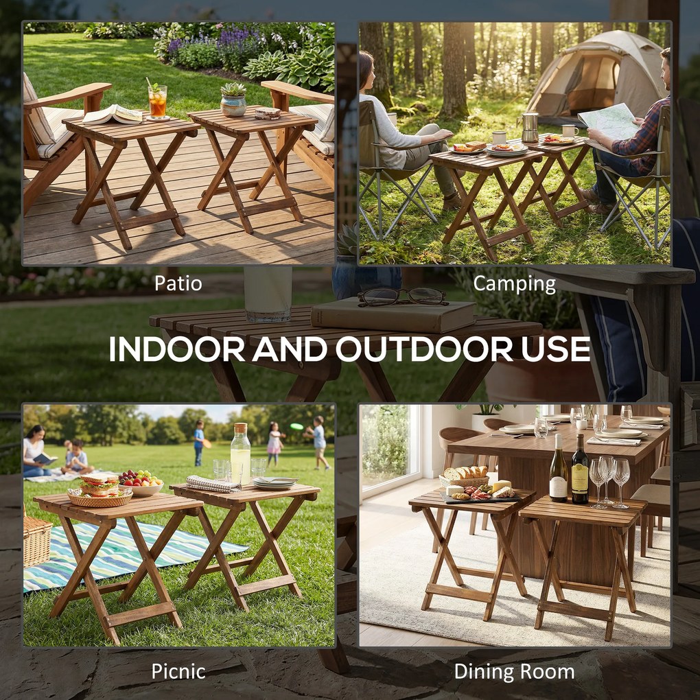 Outsunny Składane stoliki boczne ogrodowe, zestaw 2 szt., drewno tekowe, 45x45x45cm | Aosom PL