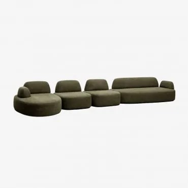 Sofa Modułowy Z Lewym Szezlongiem, 4-częściowy, Z Modułem Narożnym Tapicerowany Giorgia Tkaniny Verde Army - Sklum