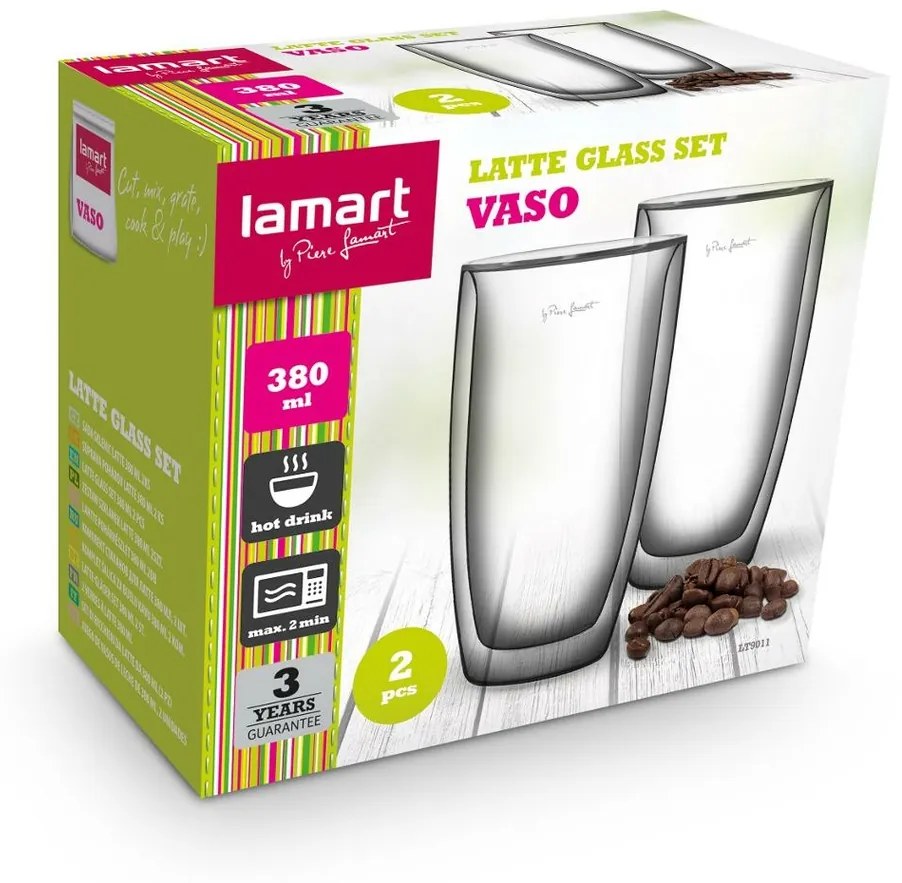 Lamart LT9011 zestaw szklanek Café Latté Vaso, 380ml, 2 szt., 380 ml