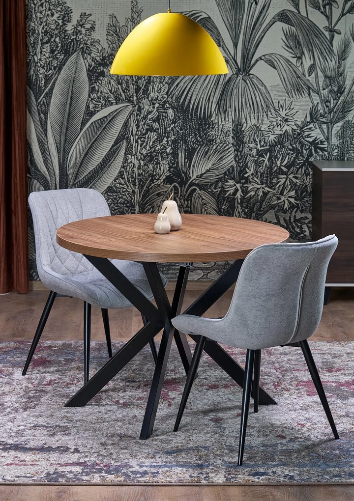 Stół do jadalni okrągły rozkładany płyta orzech/czarny 100-250/100/75 PERONI