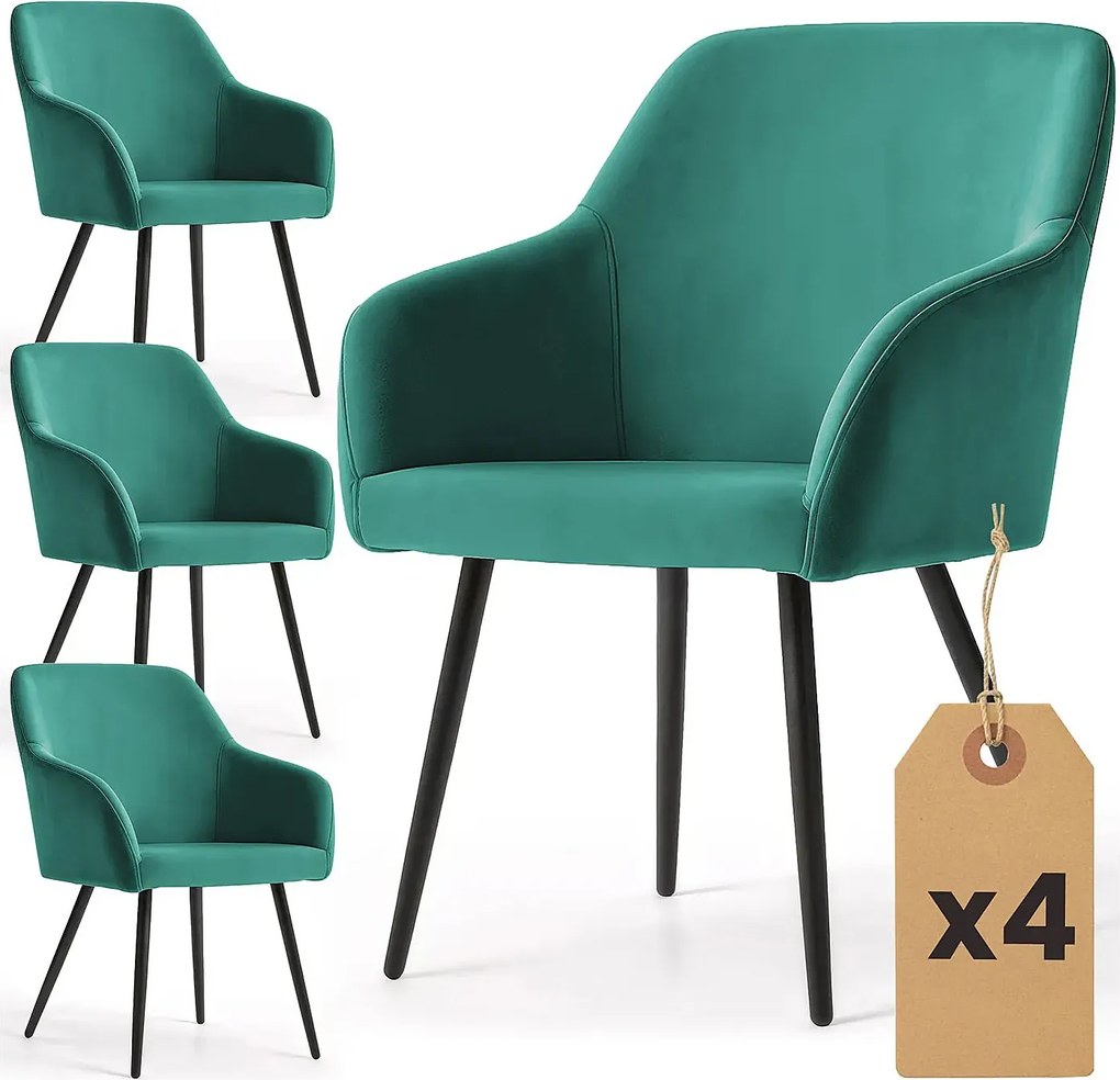 Zestaw 4 nowoczesnych zielonych krzeseł welurowych - .Terviso 2X