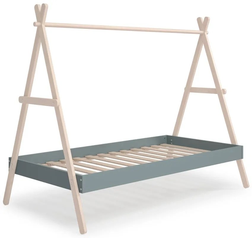 Łóżko dziecięce z litego drewna sosnowego w kształcie domku ze stelażem 90x200 cm w naturalnym kolorze/szarozielone Trufa – Marckeric