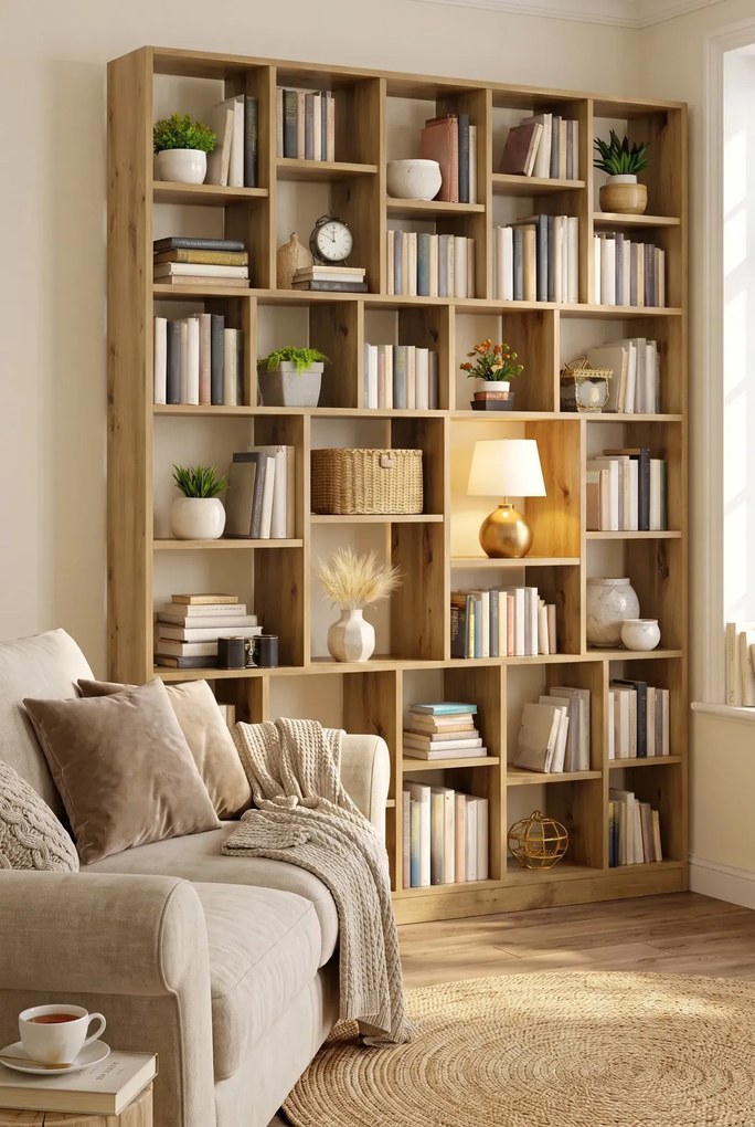 Duży regał biblioteczka na ścianę dąb artisan M5-W48