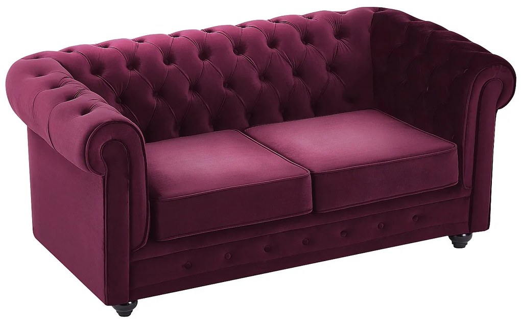 Kanapa 2 osobowa welurowa bordowa - CHESTERFIELD