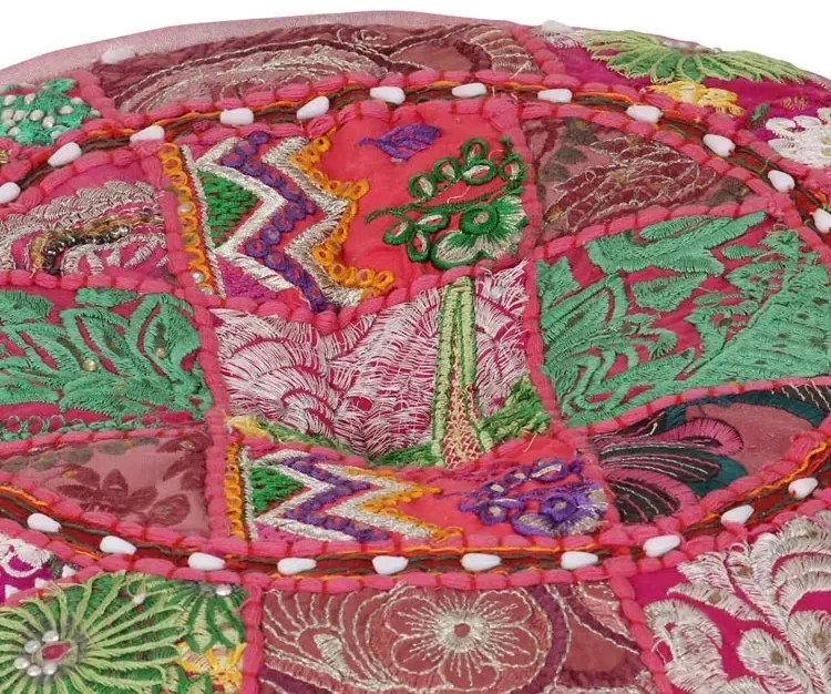 Okrągła różowa pufa patchwork - Reo 3X