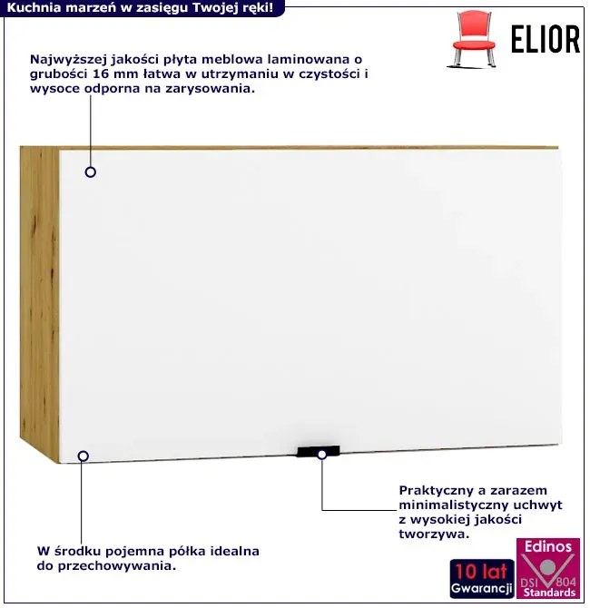 Wisząca szafka okapowa 60 cm biały + dąb artisan - Elandro 22X