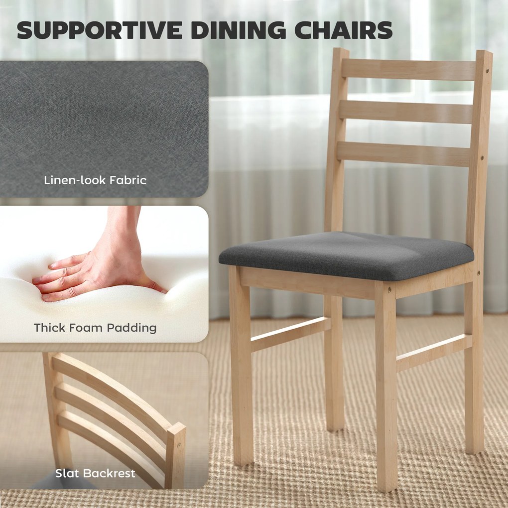 HOMCOM Zestaw 3-częściowy z stołem i 2 krzesłami, stół kuchenny do kompaktowych przestrzeni, tapicerowane krzesła, oszczędzające miejsce, MDF, naturalne drewno