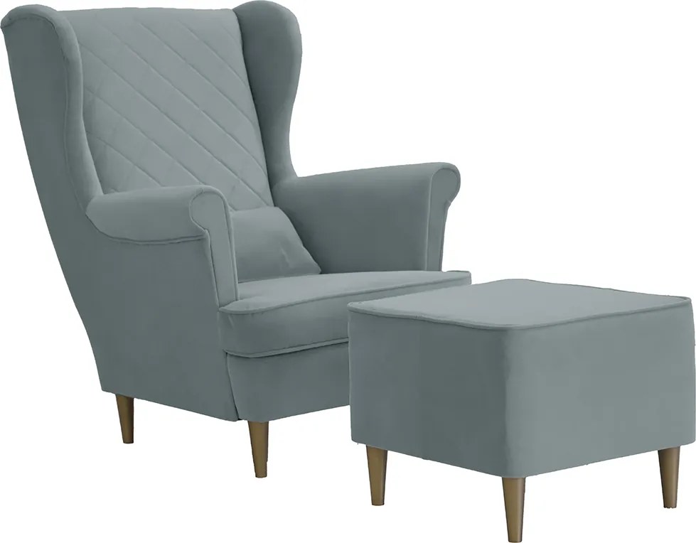 Fotel uszak skandynawski z podnóżkiem CLEO Jasny szary