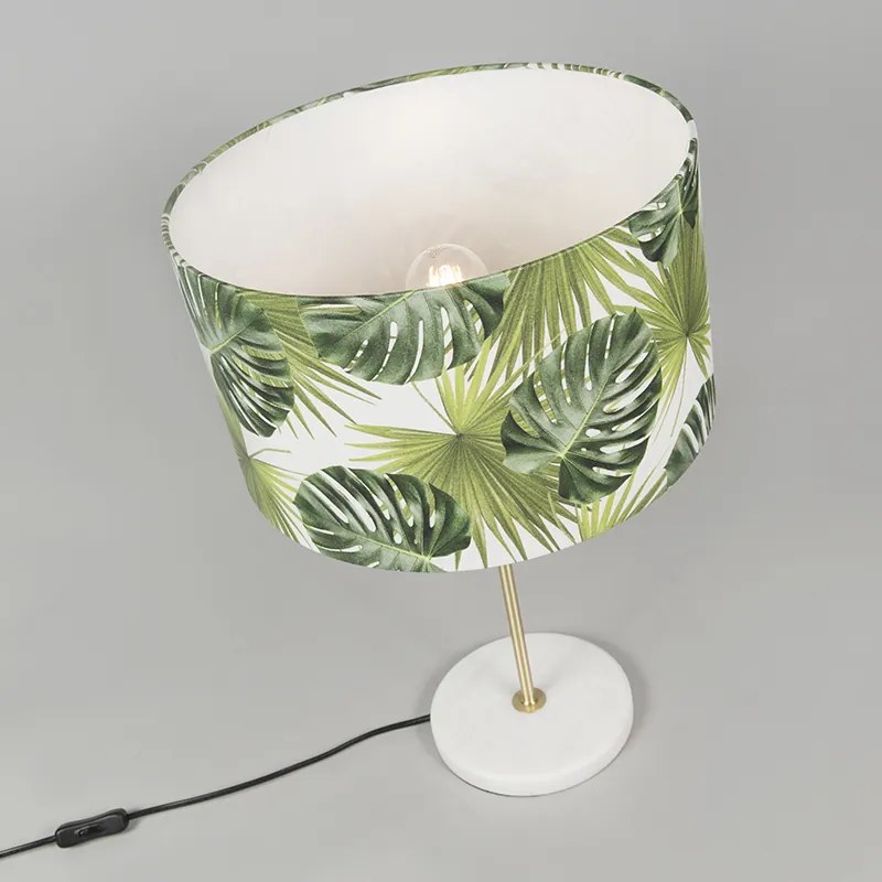 Nowoczesna lampa stołowa mosiężna z abażurem w kształcie liścia 35 cm - Kaso Nowoczesny Oswietlenie wewnetrzne