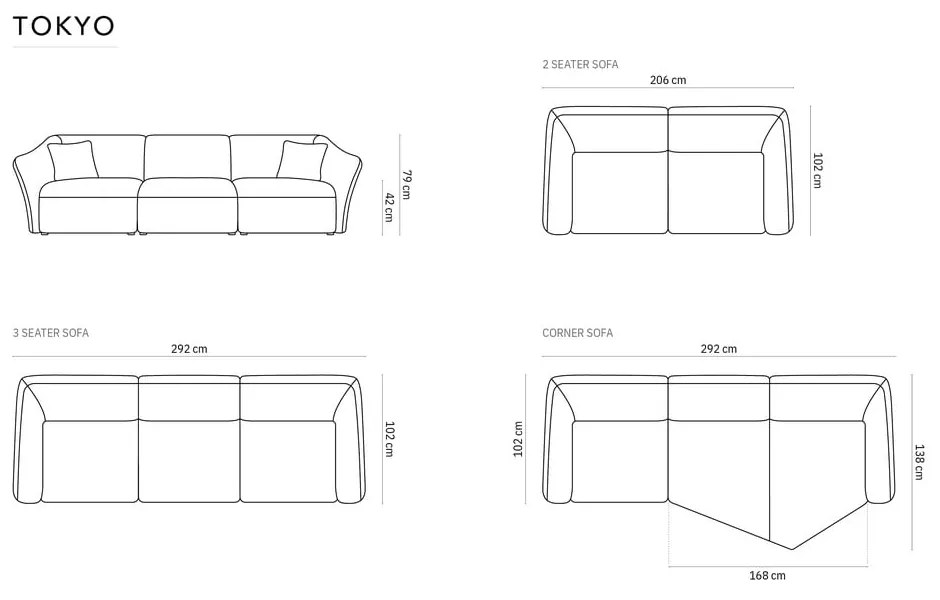 Beżowa aksamitna sofa 292 cm Tokyo – Cosmopolitan Design