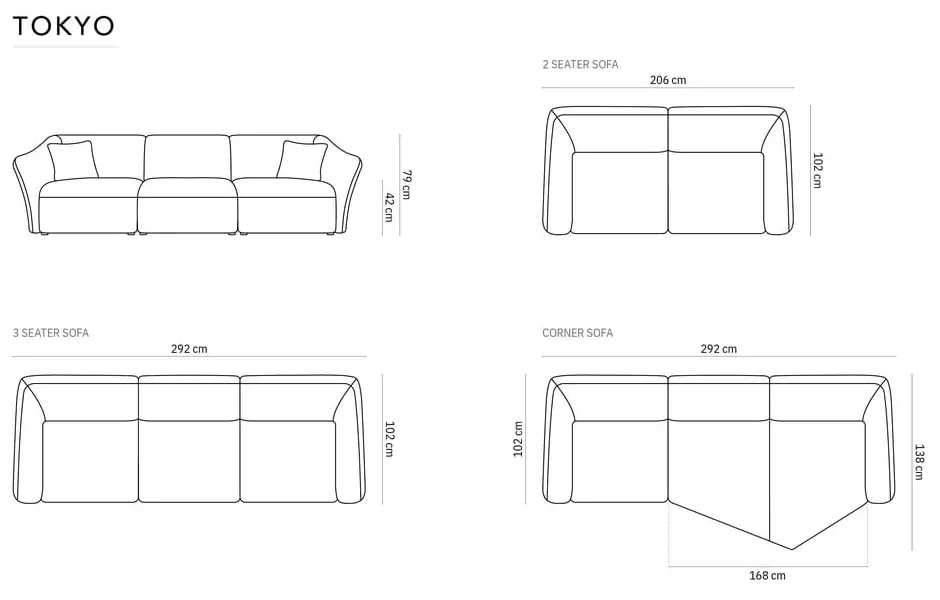 Ciemnoszary aksamitny narożnik Tokyo – Cosmopolitan Design