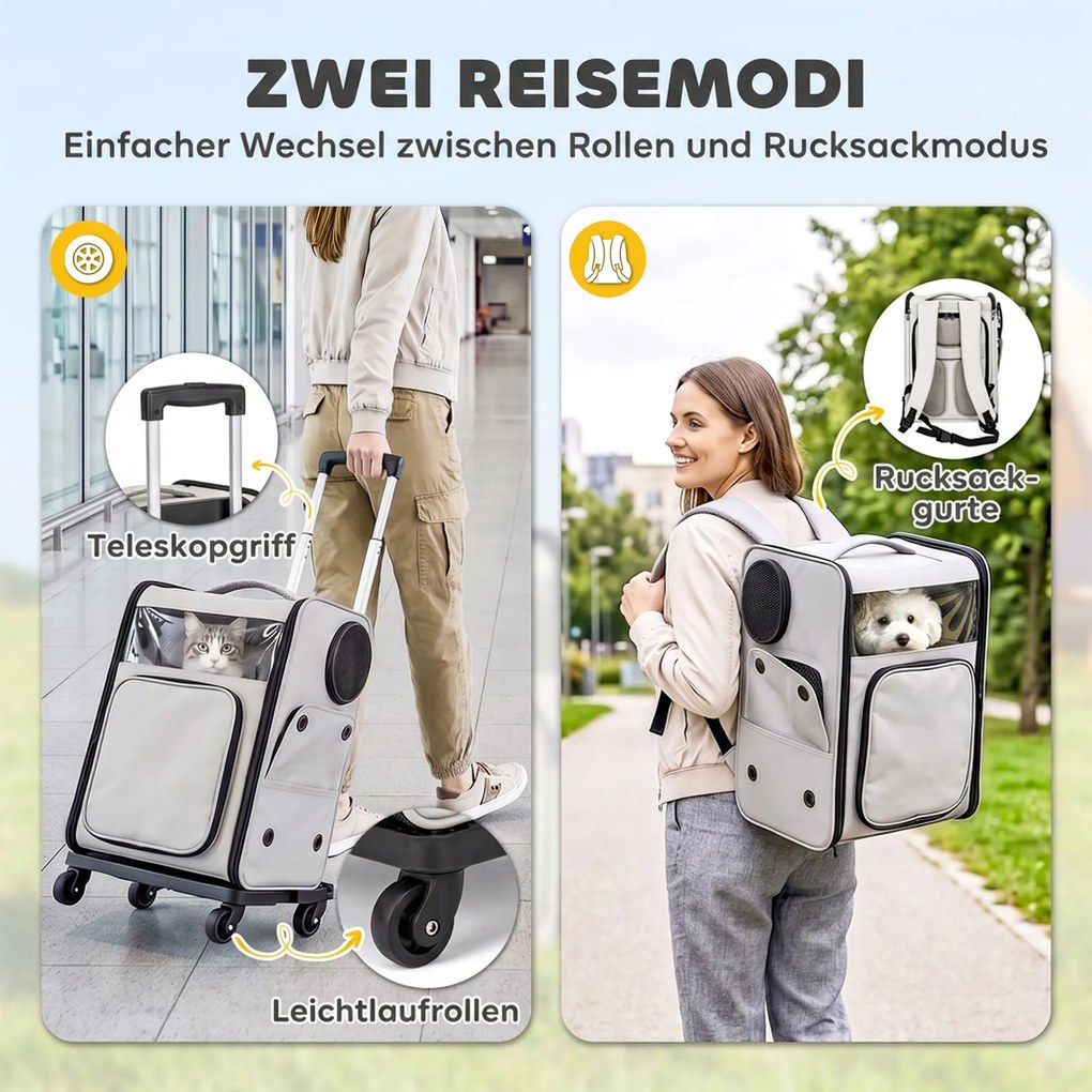 PawHut Torba transportowa na kółkach, składana skrzynia transportowa dla psów i kotów do 5 kg, oddychający trolley, szary | Aosom PL